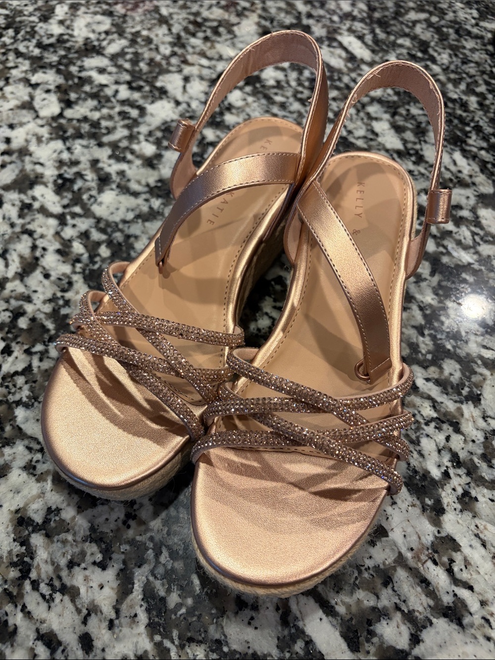 Kelly & Katie Giselle Wedge Sandals in Rose Gold with Crystal Straps Youth 5